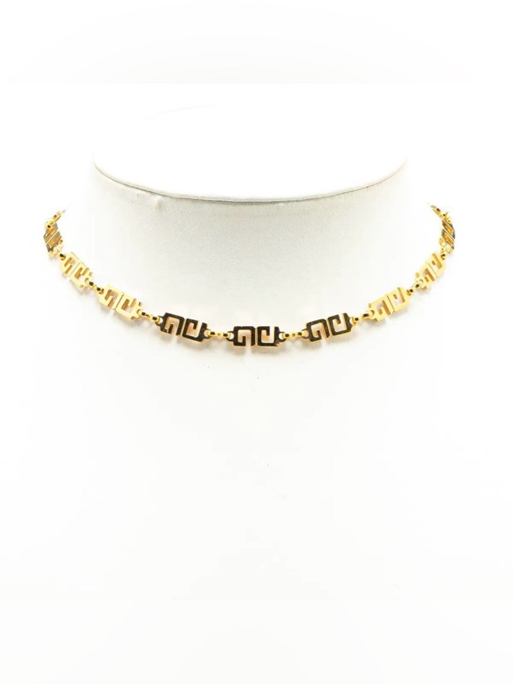GIVENCHY Vintage Gold Plated Double G Greek Key Link Choker Necklace Stamp Paris